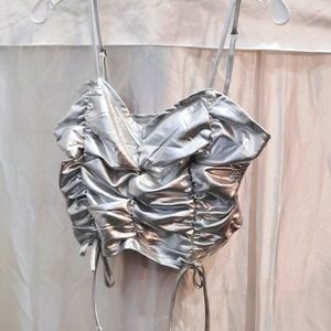 Shimmery silver ruched crop top Bar Dance L